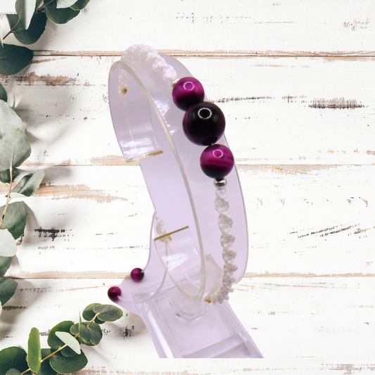 Bracelet artisanal - Oeil de tigre mauve