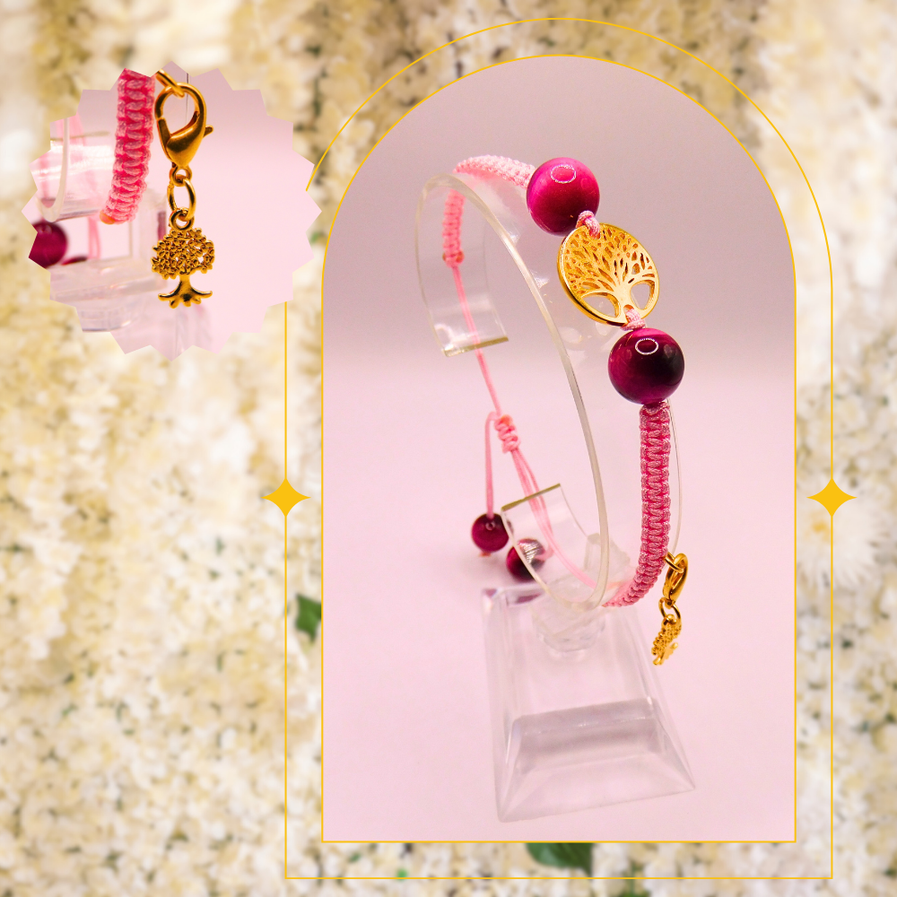 Bracelet Arbre de vie - Oeil de tigre rose