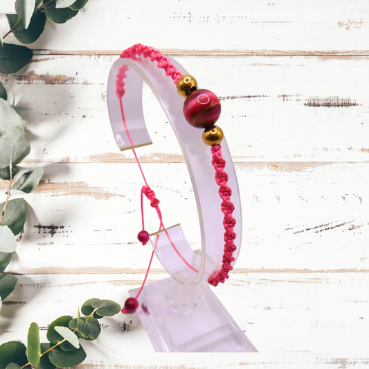 Bracelet artisanal - Oeil de tigre rose