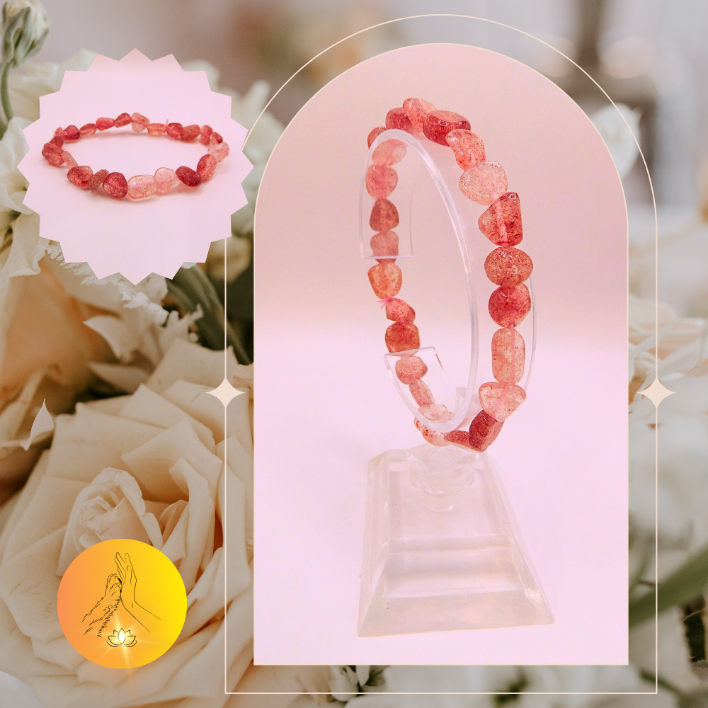 Bracelet pierres roulées - Quartz fraise