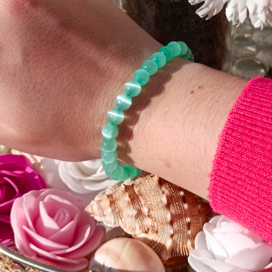 Bracelet boules - Sélénite vert d'eau - 6mm