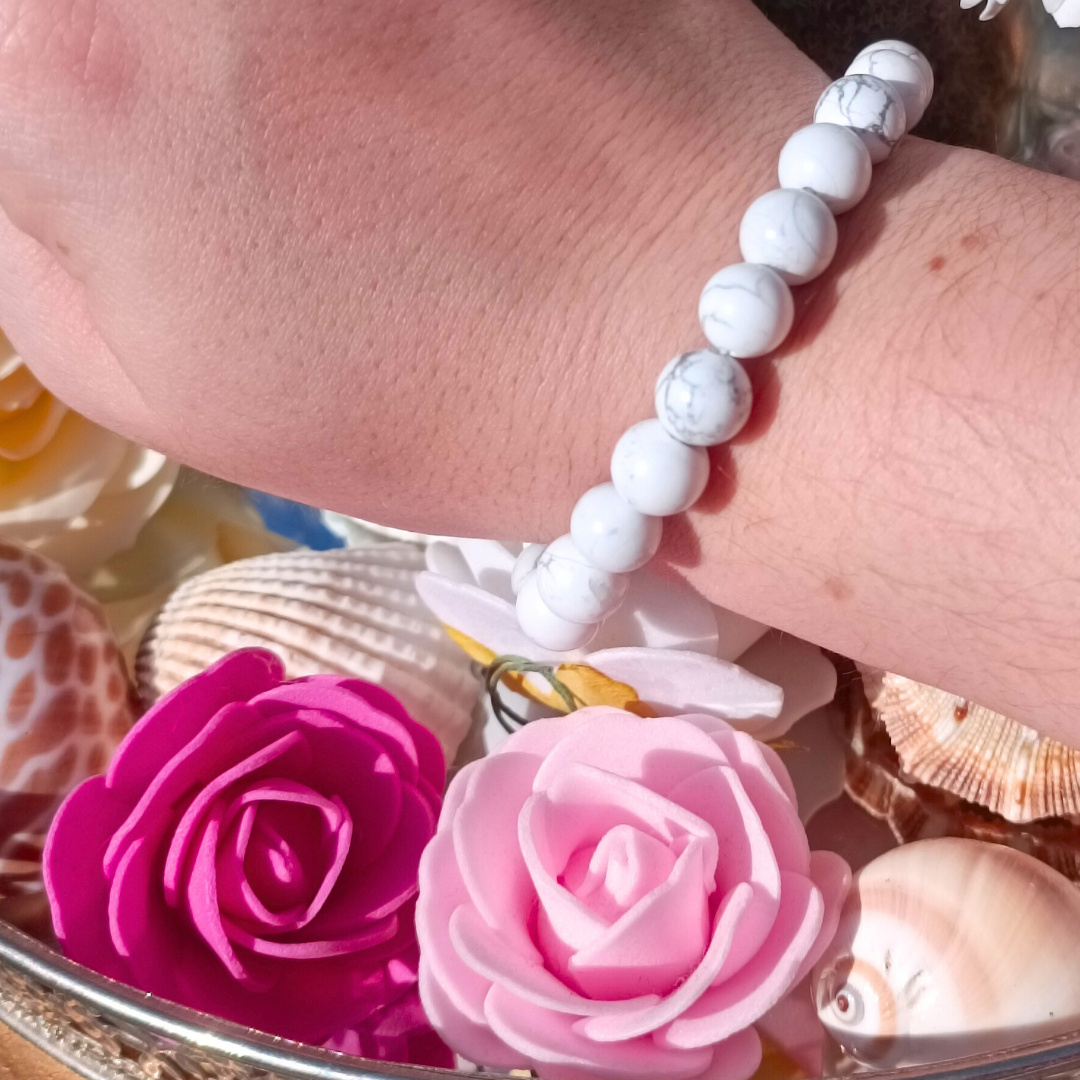 Bracelet boules - Howlite blanche - 8mm