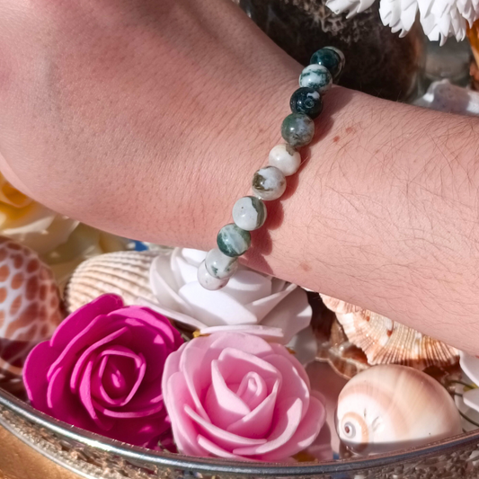 Bracelet boules - Agate arbre - 8mm