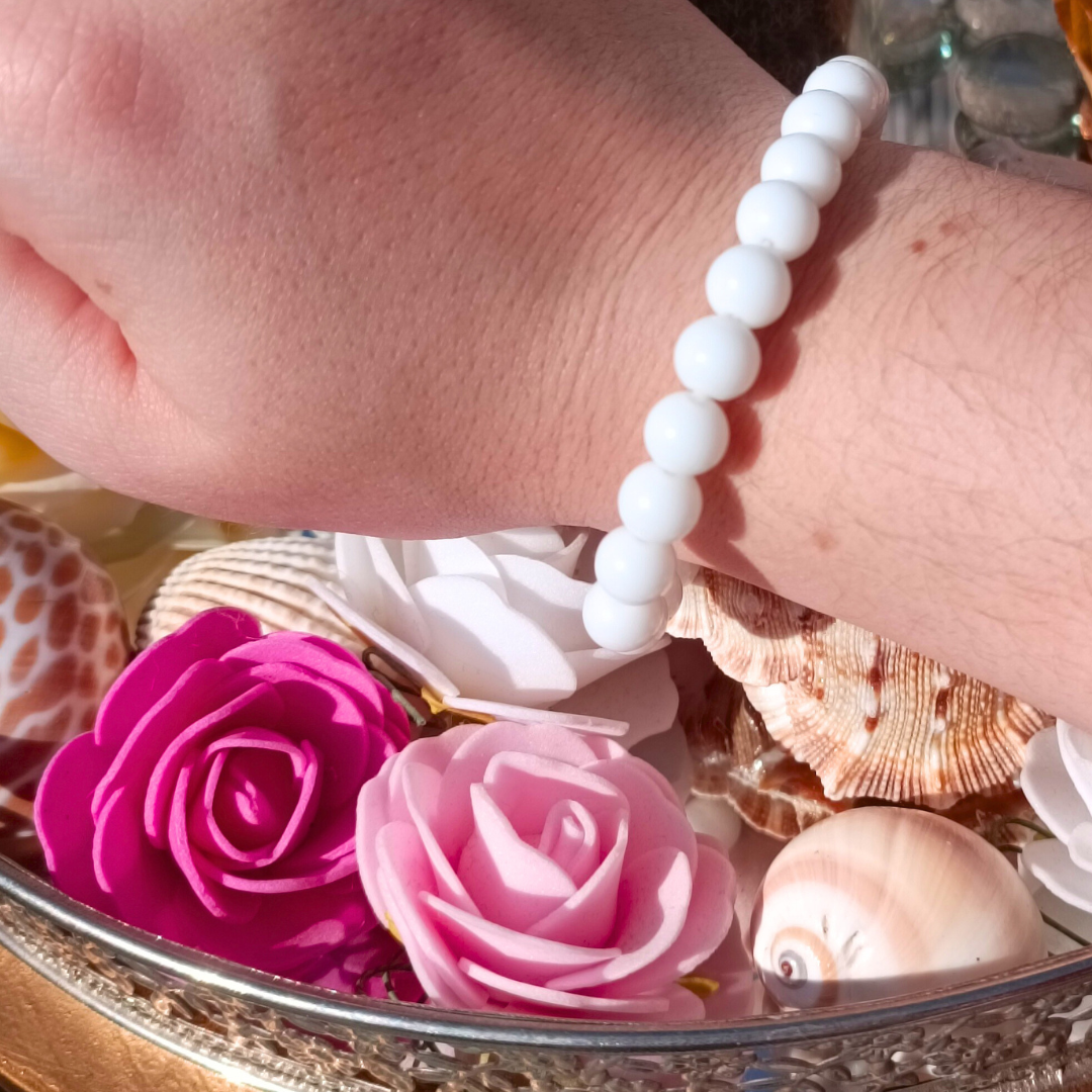 Bracelet boules - Agate blanche - 8mm