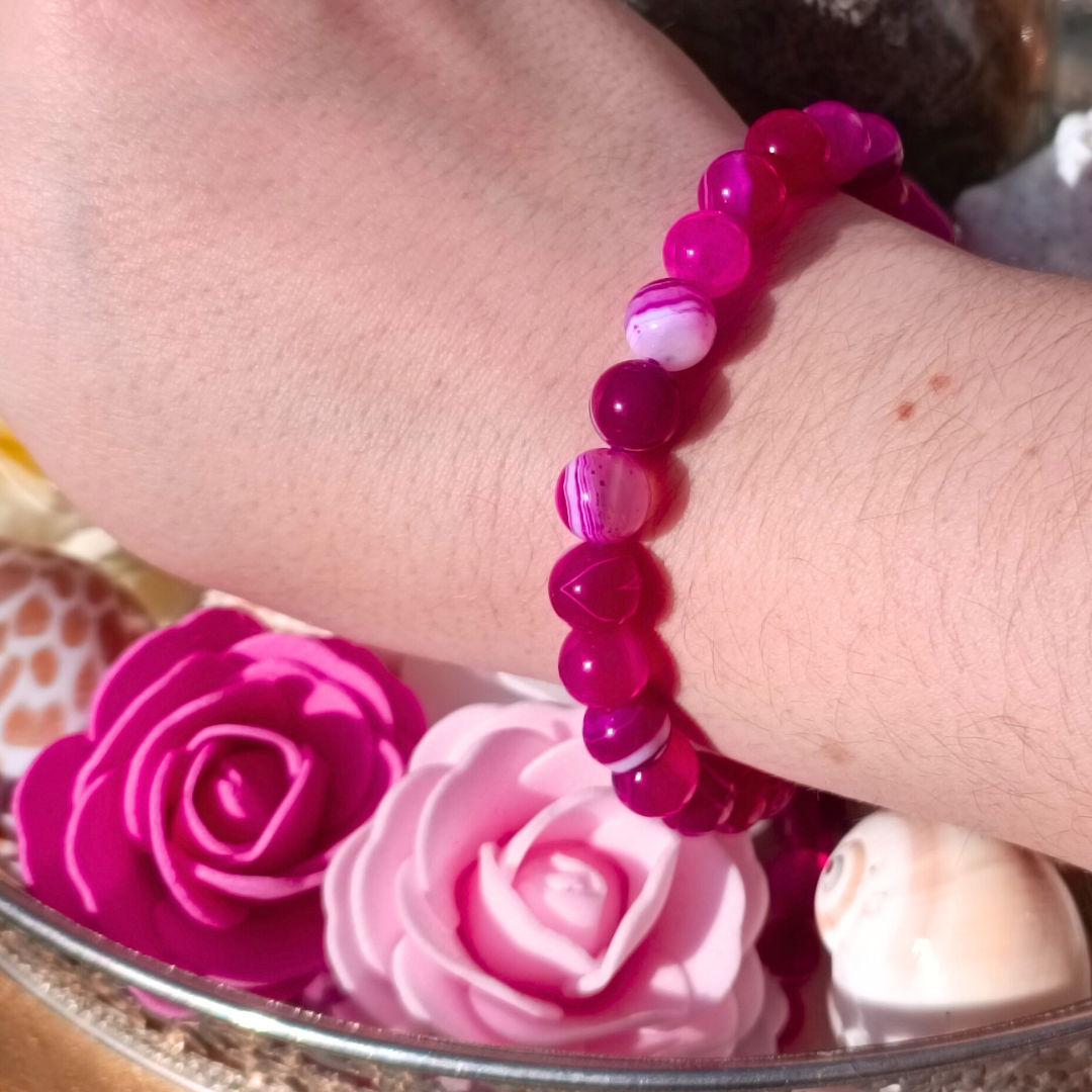 Bracelet boules - Agate rose fuchsia - 8mm