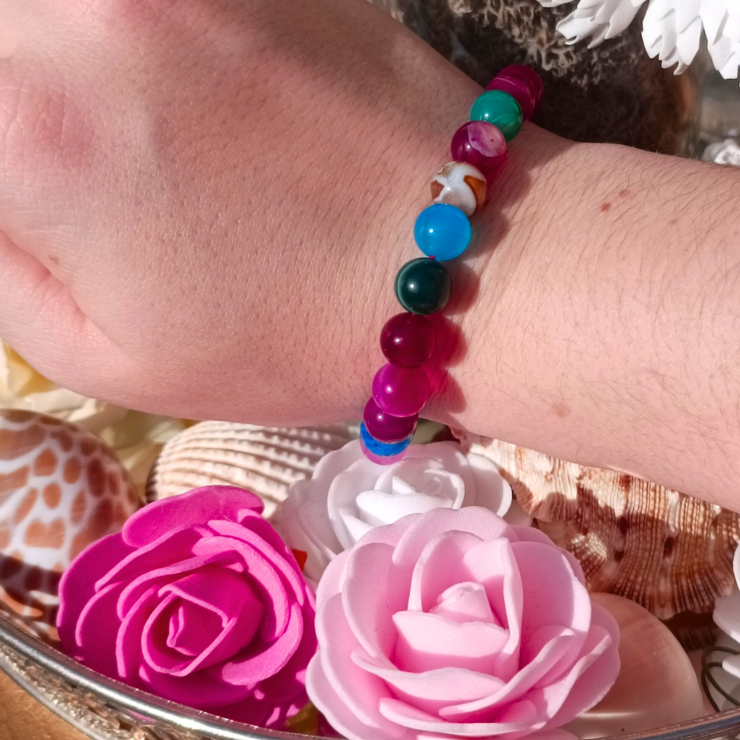 Bracelet boules - Agate multicolore - 8mm