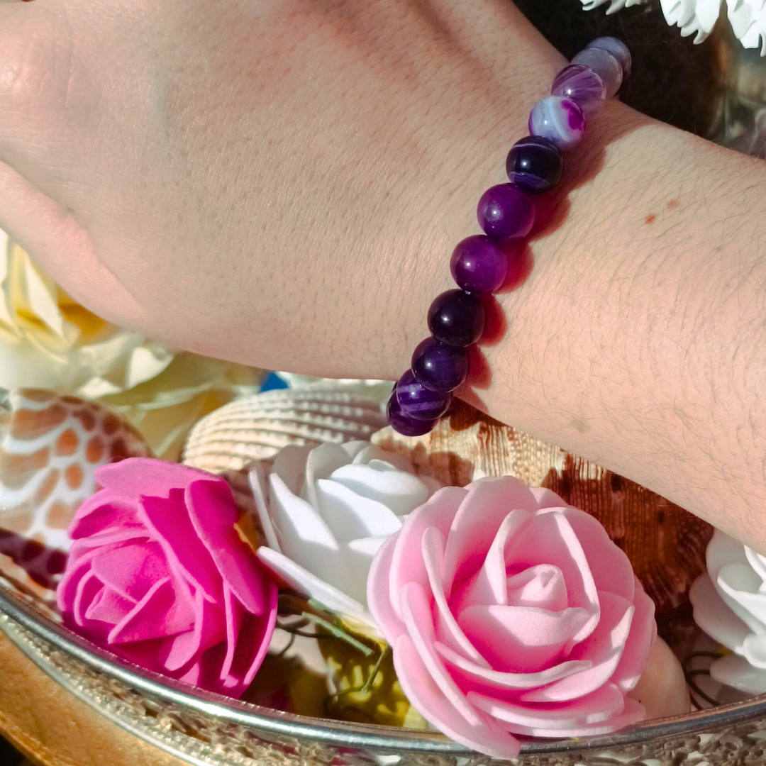 Bracelet boules - Agate violette - 8mm