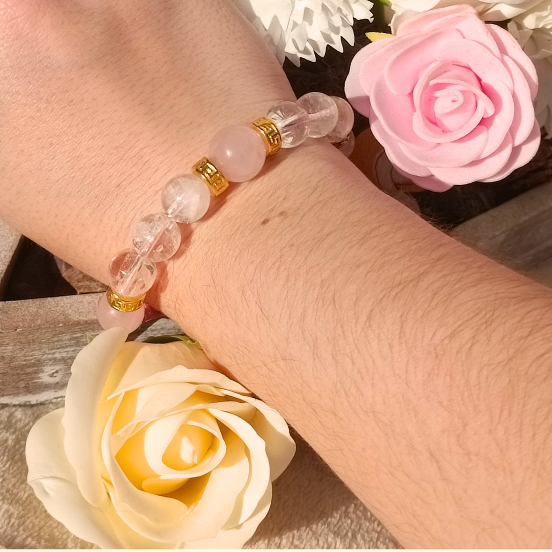Bracelet artisanal - Cristal de roche & Quartz rose