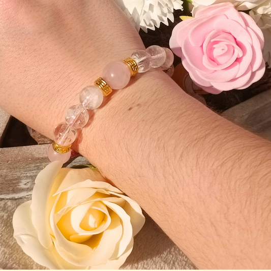 Bracelet artisanal - Cristal de roche & Quartz rose