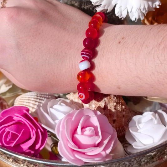 Bracelet boules - Agate rouge chauffée - 8mm