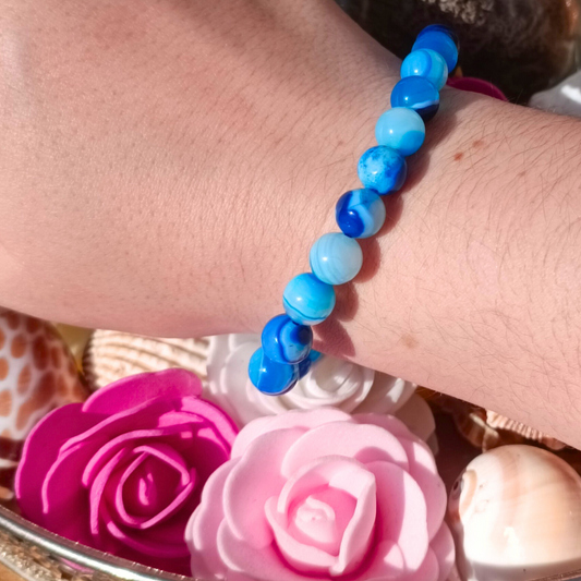 Bracelet boules - Agate bleue - 8mm