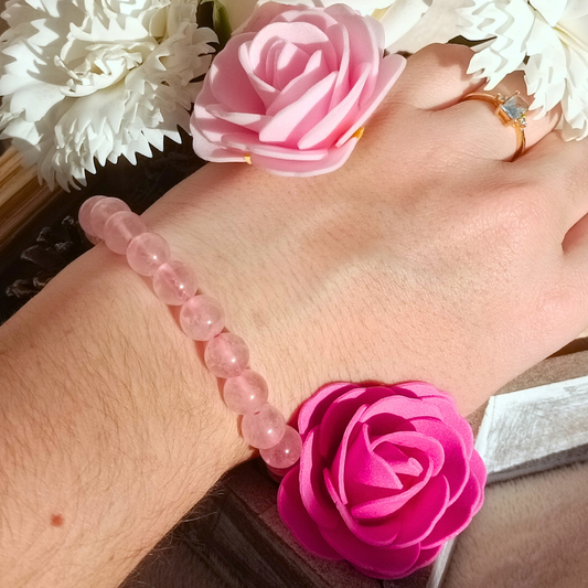 Bracelet boules - Quartz rose - 8mm