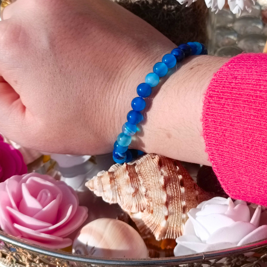 Bracelet boules - Agate bleue - 6mm