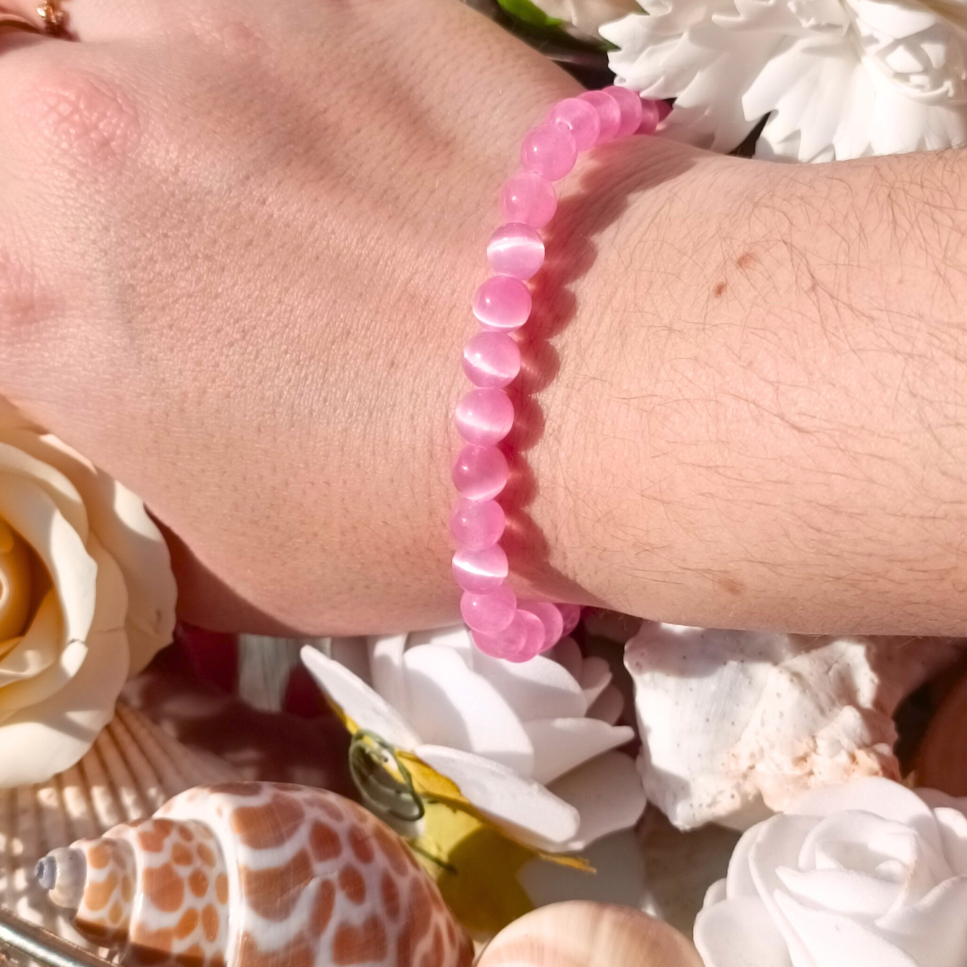 Bracelet boules - Sélénite rose - 6 mm