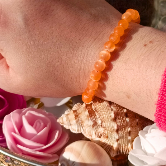 Bracelet boules - Sélénite orange - 6mm