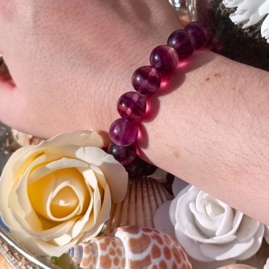 Bracelet boules - Fluorine violette rainbow - 10mm