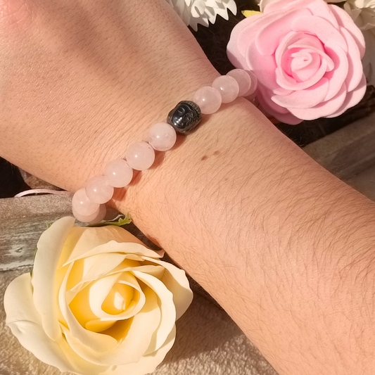 Bracelet Bouddha réglable - Quartz rose