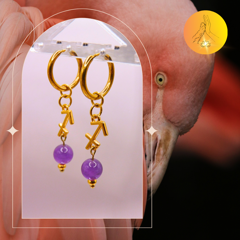 Boucles d'oreilles - Signe astro Sagittaire - Améthyste