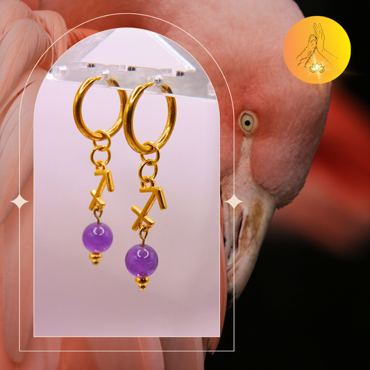 Boucles d'oreilles - Signe astro Sagittaire - Améthyste