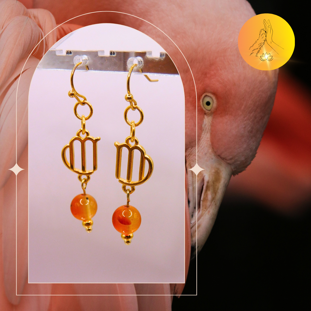 Boucles d'oreilles - Signe astro Vierge - Cornaline