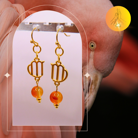Boucles d'oreilles - Signe astro Vierge - Cornaline